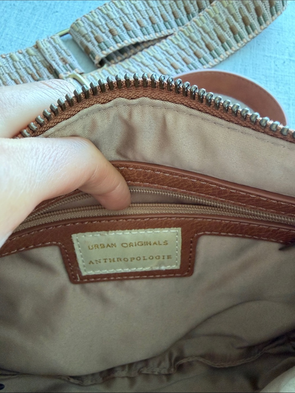 Anthropologie Tan Crescent Brown Crossbody with Woven Strap - Picture 3 of 5